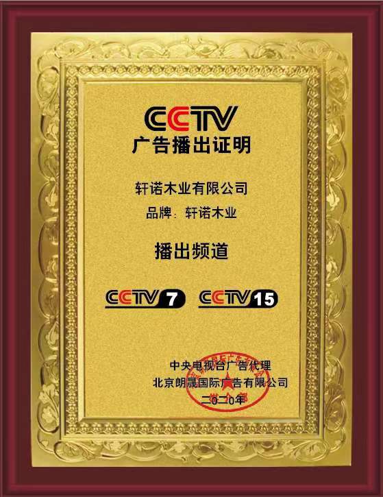 央視廣告播出證書